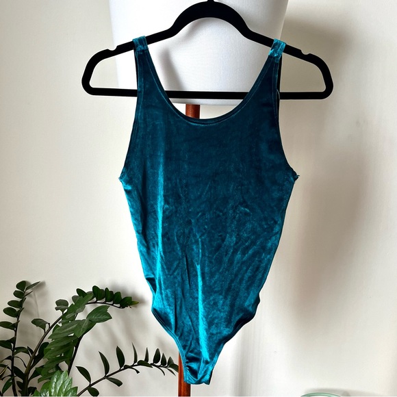 Zara Pants & Jumpsuits Zara Velvet Bodysuit Tealpeacock Blue Poshmark